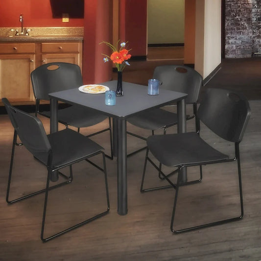 Regency Seating Kee Black 30-inch Square Breakroom Table with 4 Zeng Black Chairs