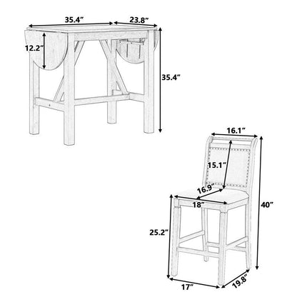 3-Piece Wood Counter Height Drop Leaf Dining Table Set with 2 Dining Chairs