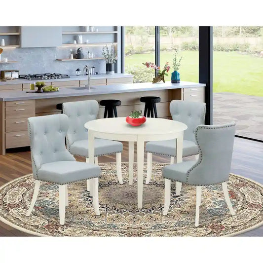 East West Furniture Dining Table Set- a Kitchen Table and Baby Blue Linen Fabric Parson Chairs, Linen White(Pieces Options)