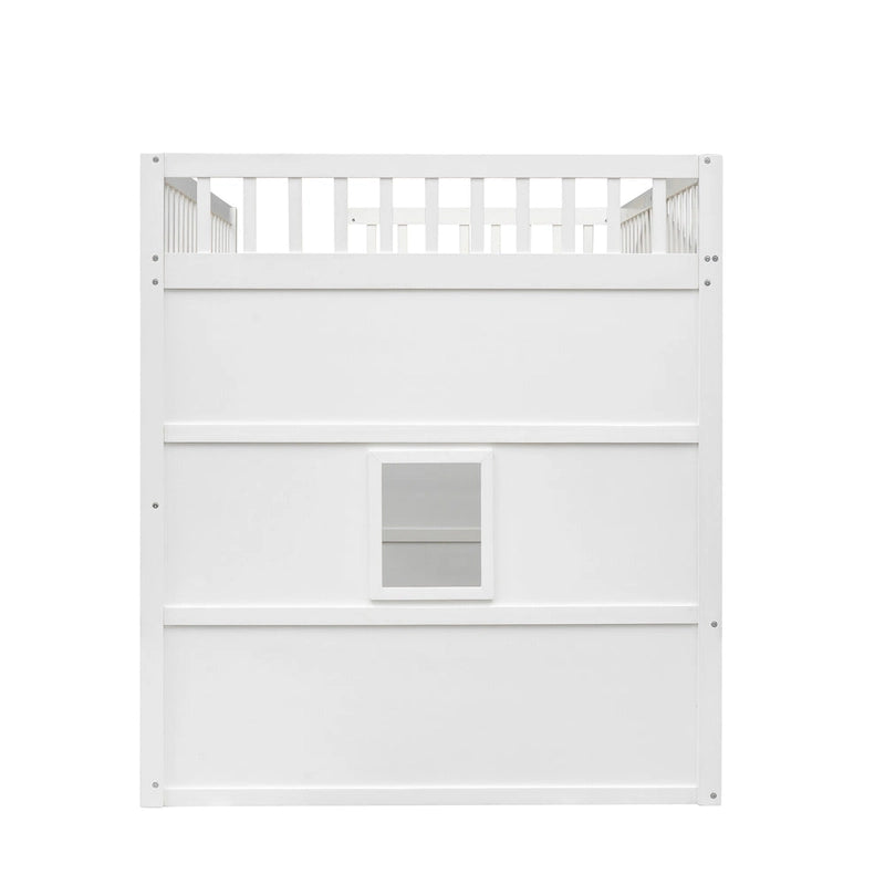 White+Gray Elegant Pine Wood Full Size Loft Bed with Ladder, Solid Construction