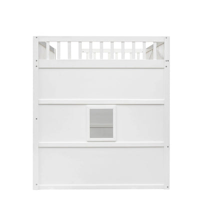 White+Gray Elegant Pine Wood Full Size Loft Bed with Ladder, Solid Construction