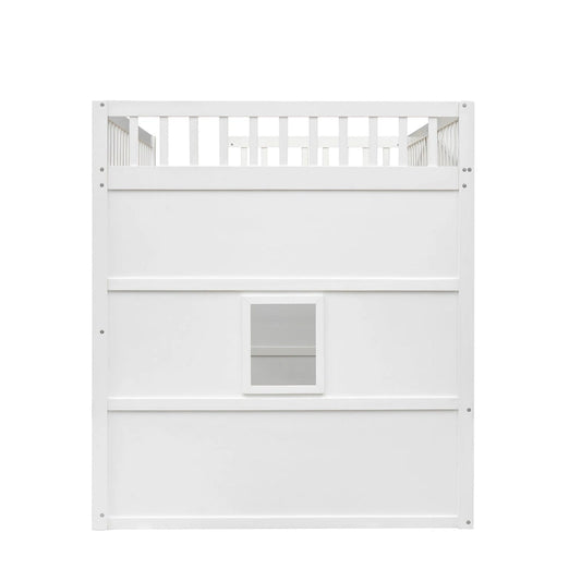 White+Gray Elegant Pine Wood Full Size Loft Bed with Ladder, Solid Construction