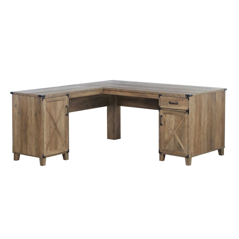 Oxford Farmhouse Rustic Oak L-Shaped Desk