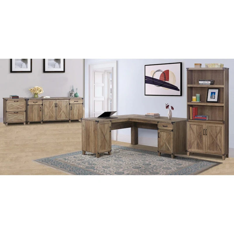 Oxford Farmhouse Rustic Oak L-Shaped Desk