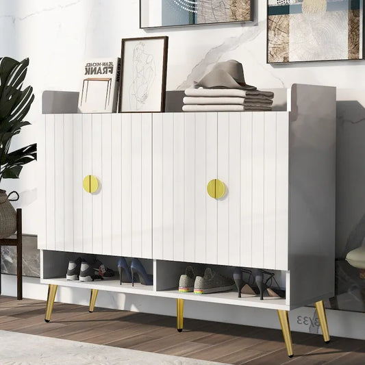 Wooden Modern Shoe Cabinet with Doors and Adjustable Shelves