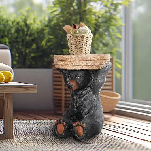 Forest Pedestal Table Rustic Cabin Decor 20.8In H Realistic Bear Table