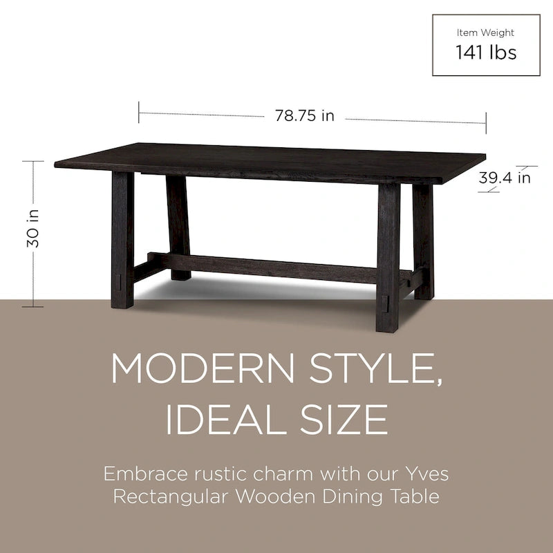 Maven Lane Yves Rectangular Wooden Dining Table in Weathered Black Finish