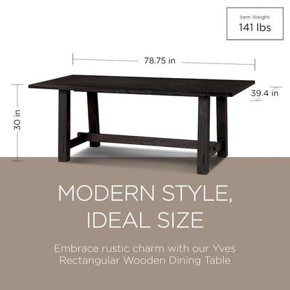 Maven Lane Yves Rectangular Wooden Dining Table in Weathered Black Finish