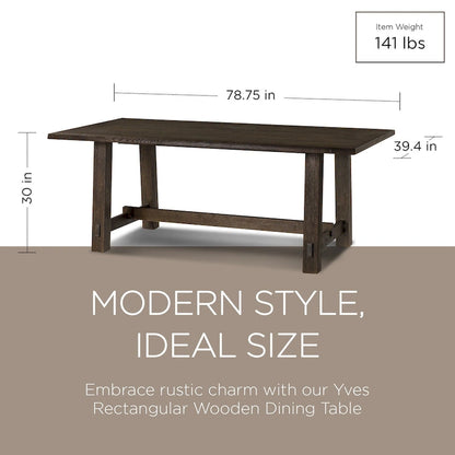 Maven Lane Yves Rectangular Wooden Dining Table in Weathered Black Finish