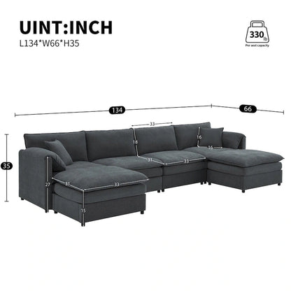 134*66 Chenille Modular Sectional Sofa