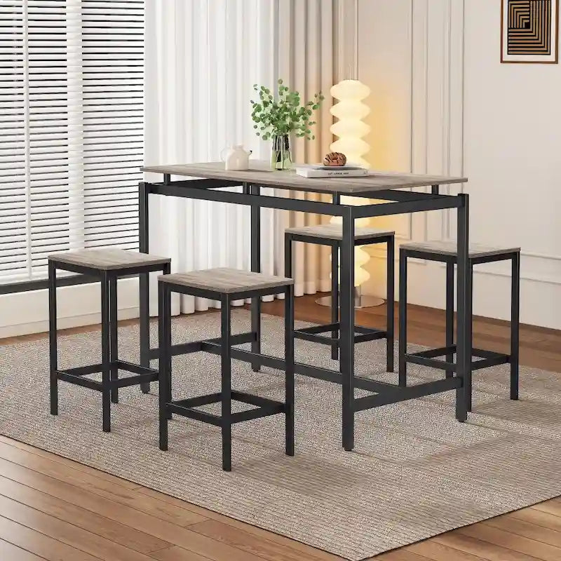 Modern 5-Piece Oak Compact Bar Table Set