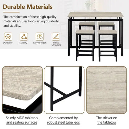 Modern 5-Piece Oak Compact Bar Table Set