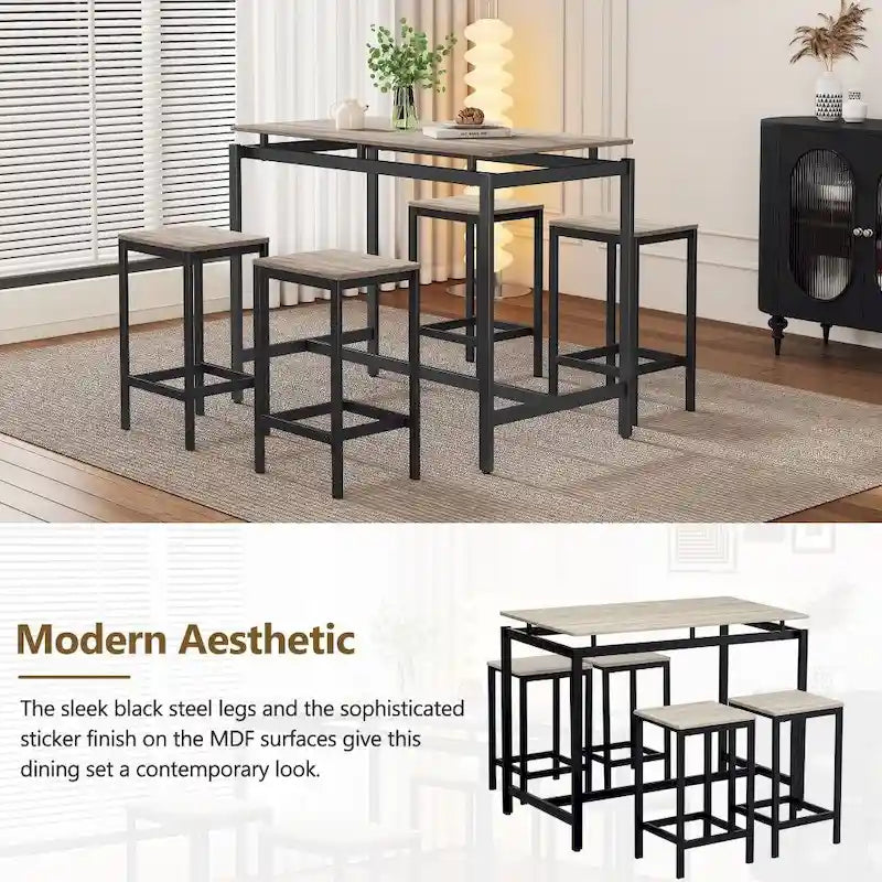 Modern 5-Piece Oak Compact Bar Table Set