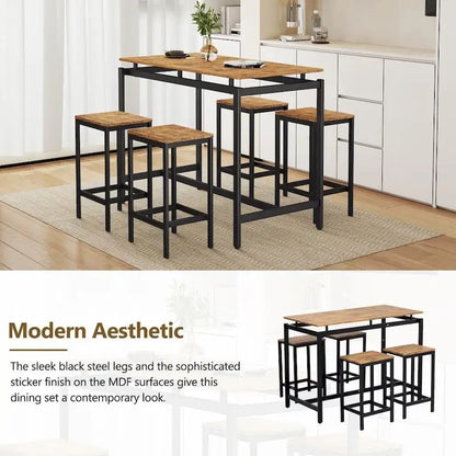 Modern 5-Piece Oak Compact Bar Table Set