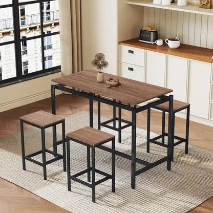 Modern 5-Piece Oak Compact Bar Table Set