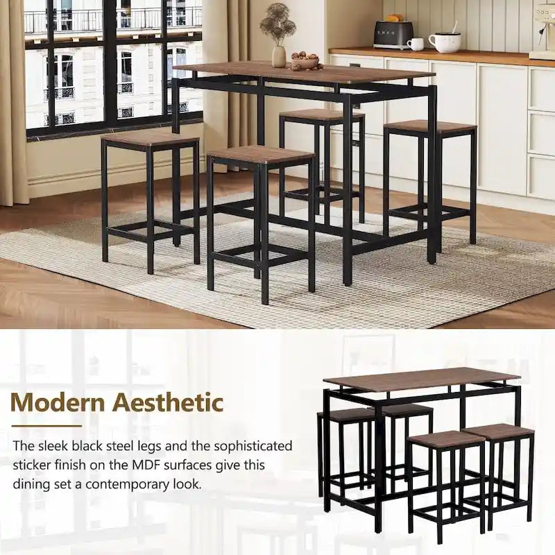 Modern 5-Piece Oak Compact Bar Table Set