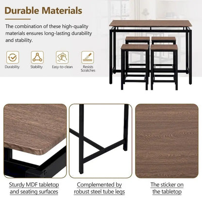 Modern 5-Piece Oak Compact Bar Table Set