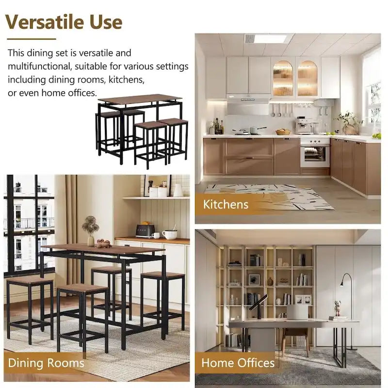 Modern 5-Piece Oak Compact Bar Table Set