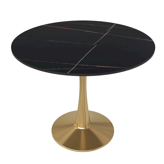 Bristol 31 Round Dining Table for 4 with Sintered Stone Tabletop in Gold Steel Base for Kitchen & Dining Room