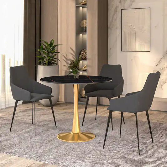 Bristol 31 Round Dining Table for 4 with Sintered Stone Tabletop in Gold Steel Base for Kitchen & Dining Room