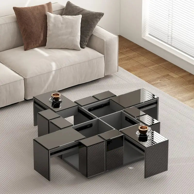 Modern Square Coffee Table Black Mirrored Center Table