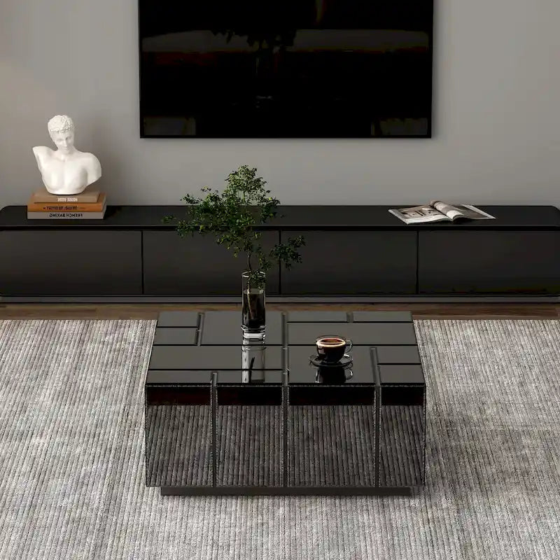 Modern Square Coffee Table Black Mirrored Center Table
