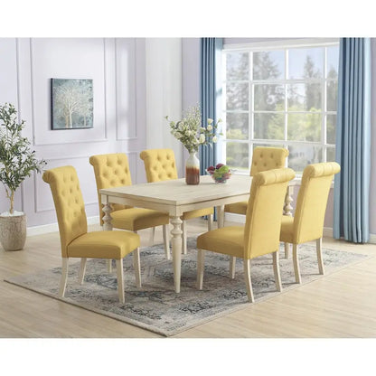 7-piece Dining Set, Turned-Leg Dining Table with 6 Tufted Chairs