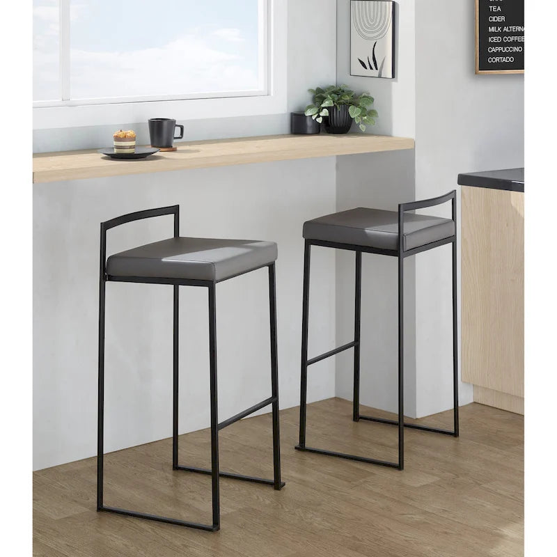 Porch & Den Forrest 30 Black Stackable Fully Welded Bar Stool (Set of 2)