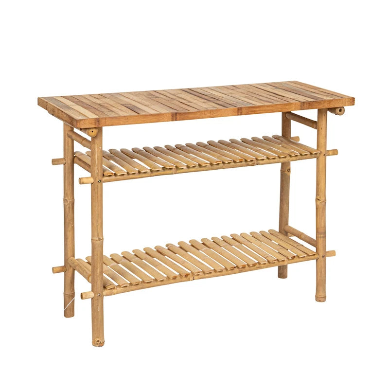 Bamboo Accent Table with 2 Shelves