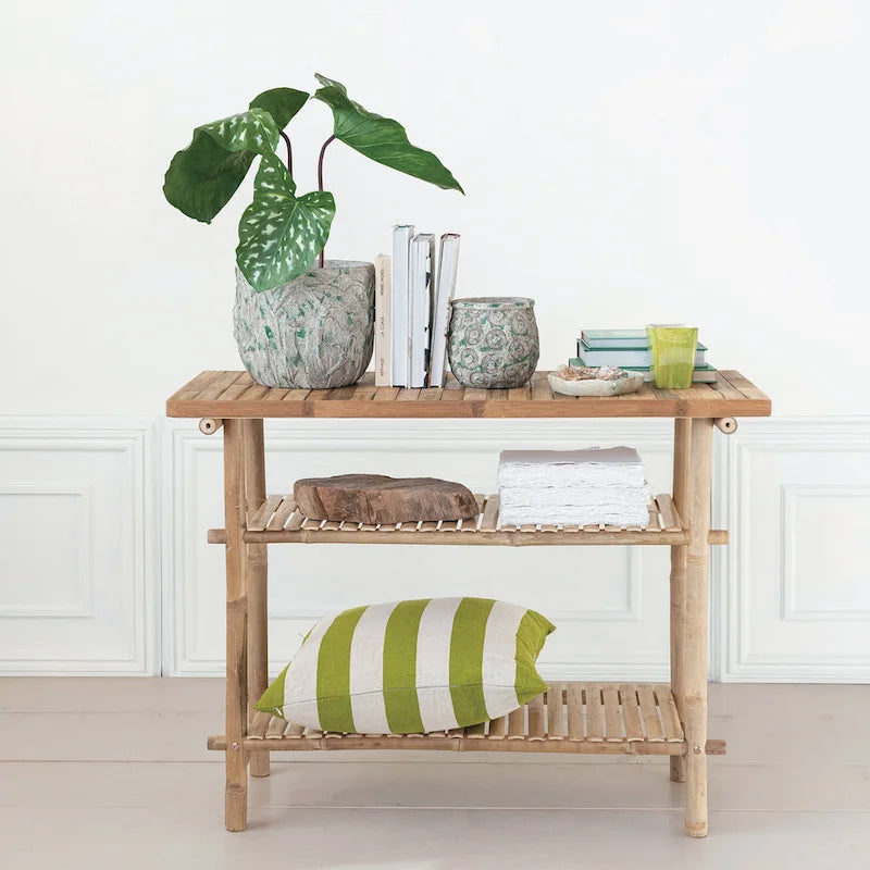 Bamboo Accent Table with 2 Shelves