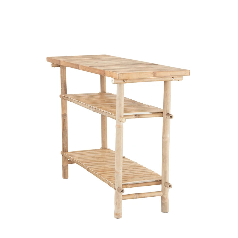 Bamboo Accent Table with 2 Shelves