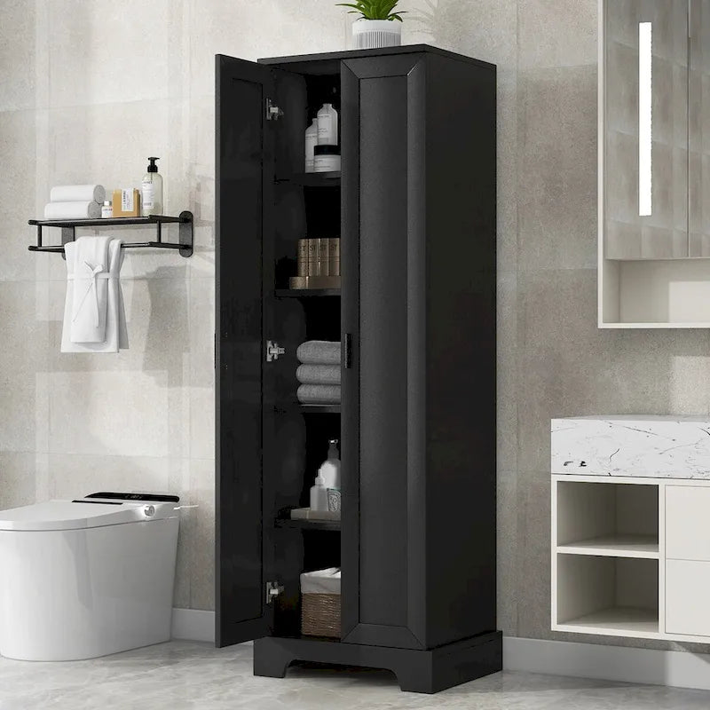 Storage Cabinet with Two Doors for Bathroom, Office, Adjustable Shelf, MDF Board, Black