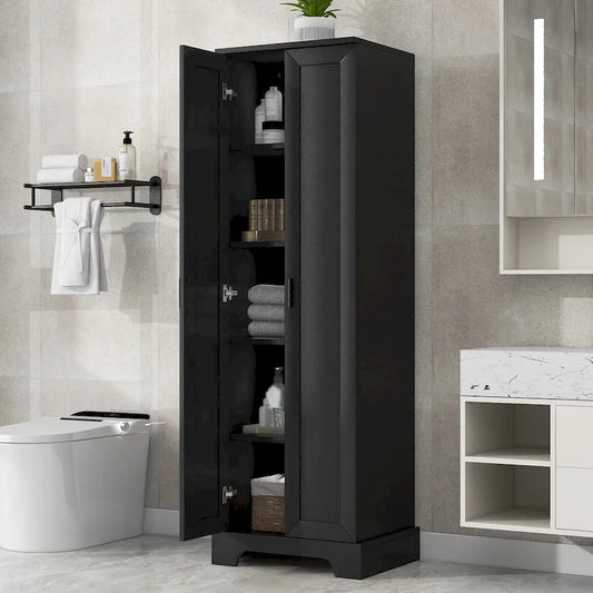 Storage Cabinet with Two Doors for Bathroom, Office, Adjustable Shelf, MDF Board, Black