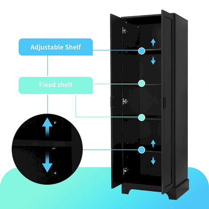 Storage Cabinet with Two Doors for Bathroom, Office, Adjustable Shelf, MDF Board, Black