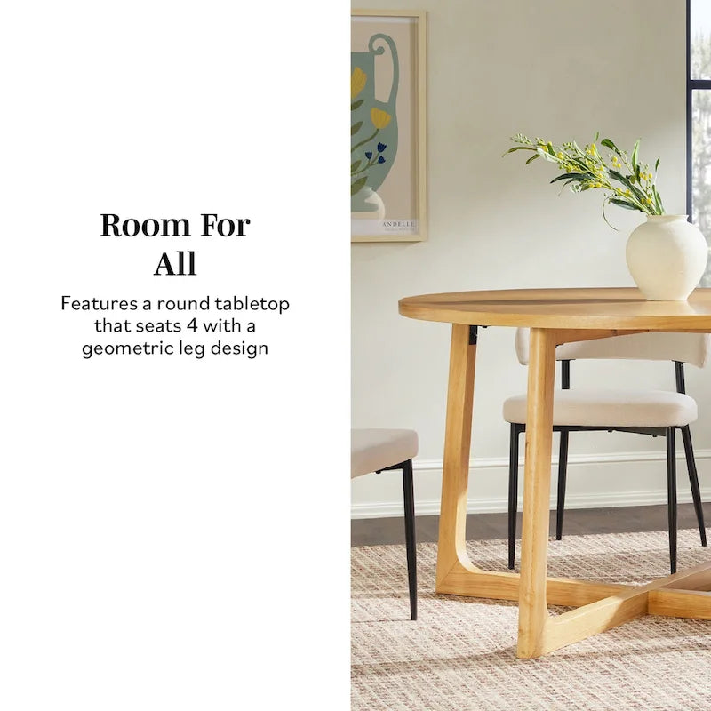Middlebrook Modern Round Solid Wood Dining Table With Geometric Legs