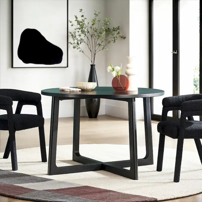 Middlebrook Modern Round Solid Wood Dining Table With Geometric Legs